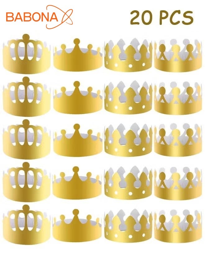 بابونا 20 قطعة ذهبية، 4 أنماط من قبعات الحفلات القابلة للتعديل، تيجان ورقية لأعياد الميلاد، الملكات، ديكورات اليوبيل للاحتفالات، حفلات اليوبيل - Image 1