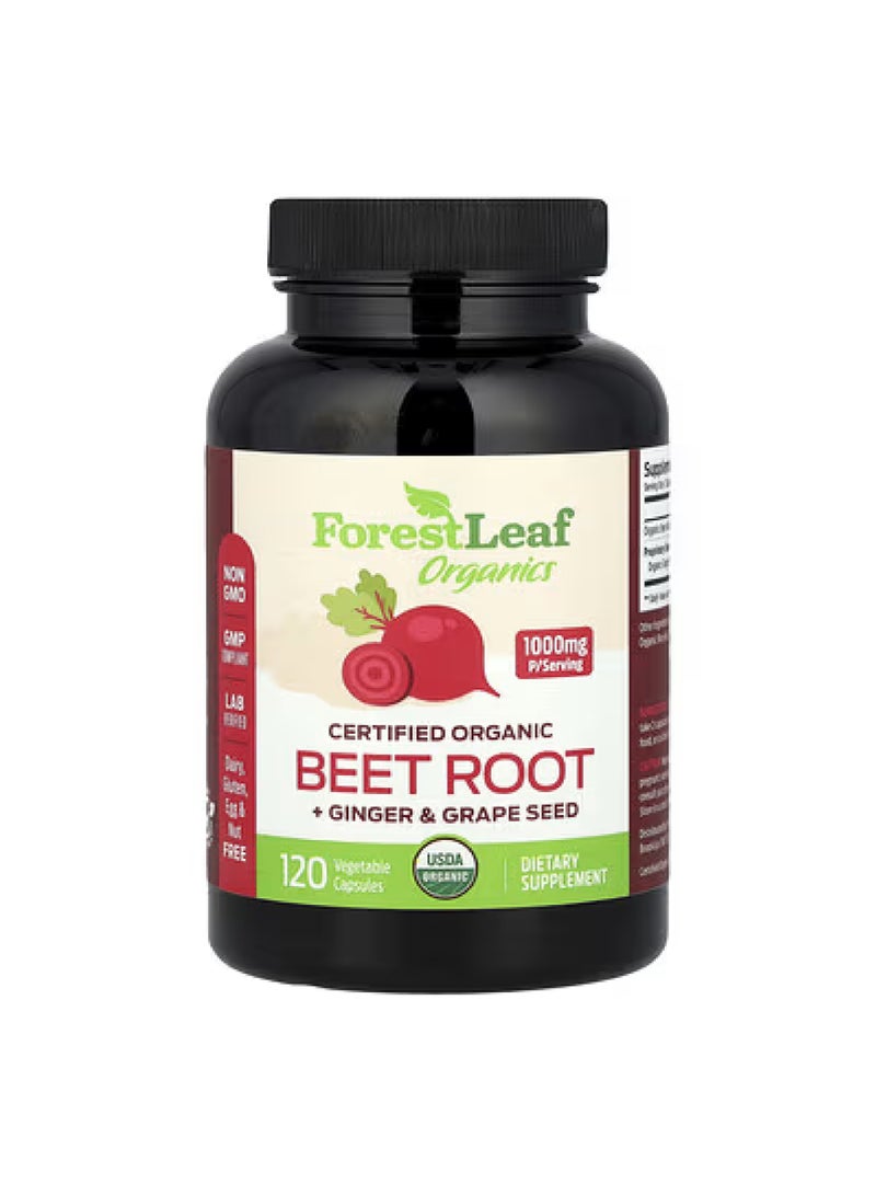 Certified Organic Beet Root + Ginger & Grape Seed, 120 Vegetable Capsules