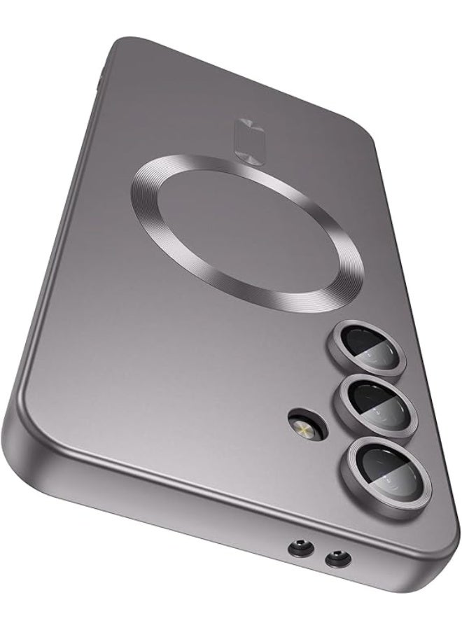 Magnetic case compatible with Samsung Galaxy A56 5G [Compatible with built-in camera lens protector] Slim soft silicone shockproof phone case with a metallic sheen (Gray)