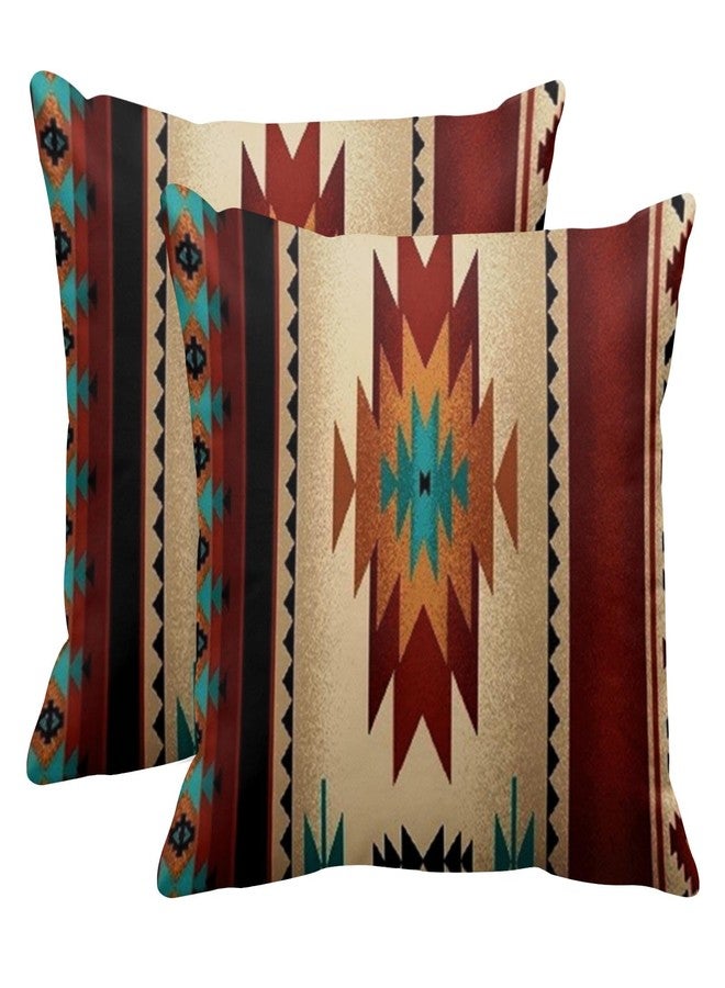 Emvency Set of 2 Western Throw Pillow Covers 20x20 Inches Decorative Brown Geometric Abstract Vintage Polyester Pillow Cases Square Pillocases for Bed Sofa - Image 1