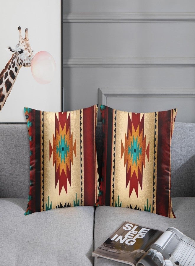 Emvency Set of 2 Western Throw Pillow Covers 20x20 Inches Decorative Brown Geometric Abstract Vintage Polyester Pillow Cases Square Pillocases for Bed Sofa - Image 4
