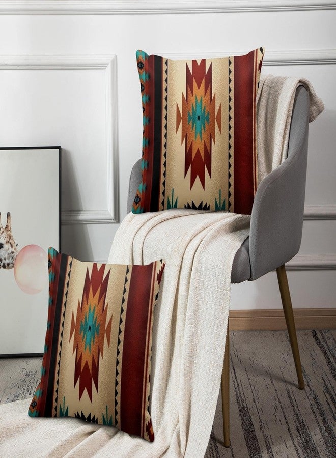Emvency Set of 2 Western Throw Pillow Covers 20x20 Inches Decorative Brown Geometric Abstract Vintage Polyester Pillow Cases Square Pillocases for Bed Sofa - Image 5