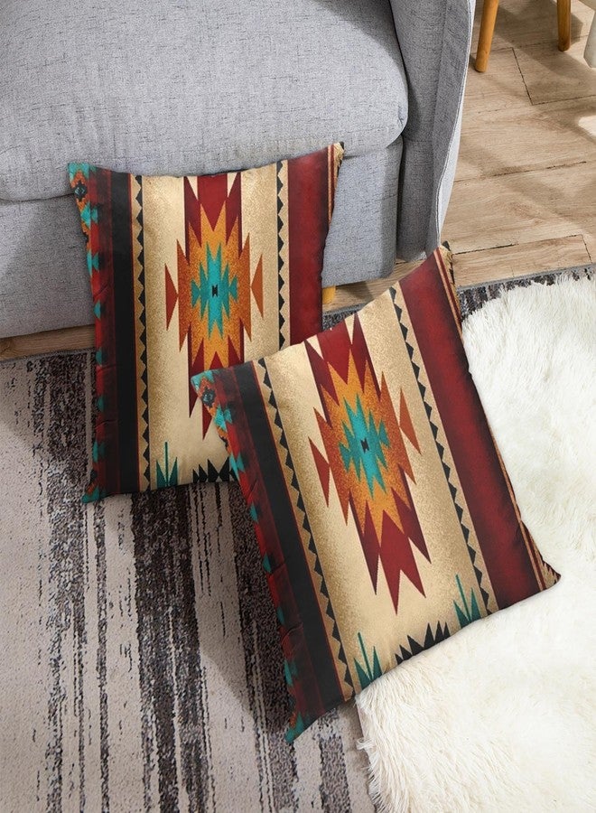 Emvency Set of 2 Western Throw Pillow Covers 20x20 Inches Decorative Brown Geometric Abstract Vintage Polyester Pillow Cases Square Pillocases for Bed Sofa - Image 3