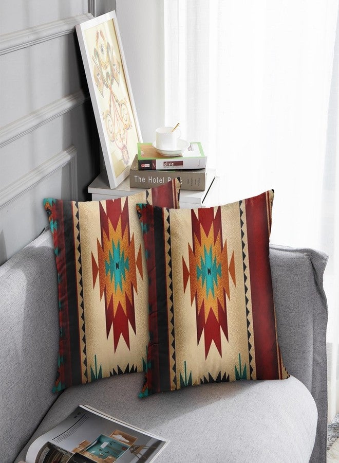 Emvency Set of 2 Western Throw Pillow Covers 20x20 Inches Decorative Brown Geometric Abstract Vintage Polyester Pillow Cases Square Pillocases for Bed Sofa - Image 2