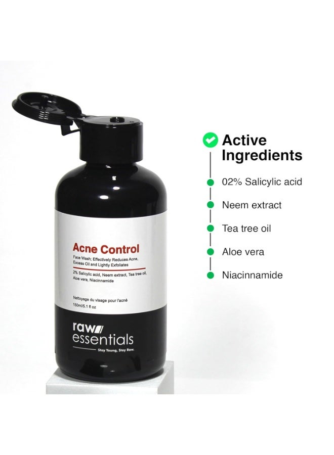 رو إسينشالز غسول الوجه Raw Essentials للتحكم في حب الشباب - يحتوي على 2% حمض الساليسيليك، والنياسيناميد، ومستخلص أوراق النيم، وزيت شجرة الشاي، والصبار - مخصص للبشرة الدهنية والمعرضة لحب الشباب - سعة 150 مل (عبوة واحدة) - غسول للوجه للرجال والنساء - بمكونات فعالة طبيعية 100% - خالٍ من الكبريتات والبارابين. - Image 3