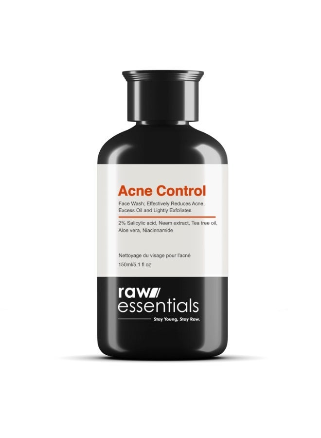 رو إسينشالز غسول الوجه Raw Essentials للتحكم في حب الشباب - يحتوي على 2% حمض الساليسيليك، والنياسيناميد، ومستخلص أوراق النيم، وزيت شجرة الشاي، والصبار - مخصص للبشرة الدهنية والمعرضة لحب الشباب - سعة 150 مل (عبوة واحدة) - غسول للوجه للرجال والنساء - بمكونات فعالة طبيعية 100% - خالٍ من الكبريتات والبارابين. - Image 1