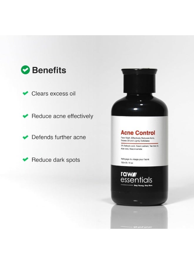 رو إسينشالز غسول الوجه Raw Essentials للتحكم في حب الشباب - يحتوي على 2% حمض الساليسيليك، والنياسيناميد، ومستخلص أوراق النيم، وزيت شجرة الشاي، والصبار - مخصص للبشرة الدهنية والمعرضة لحب الشباب - سعة 150 مل (عبوة واحدة) - غسول للوجه للرجال والنساء - بمكونات فعالة طبيعية 100% - خالٍ من الكبريتات والبارابين. - Image 2