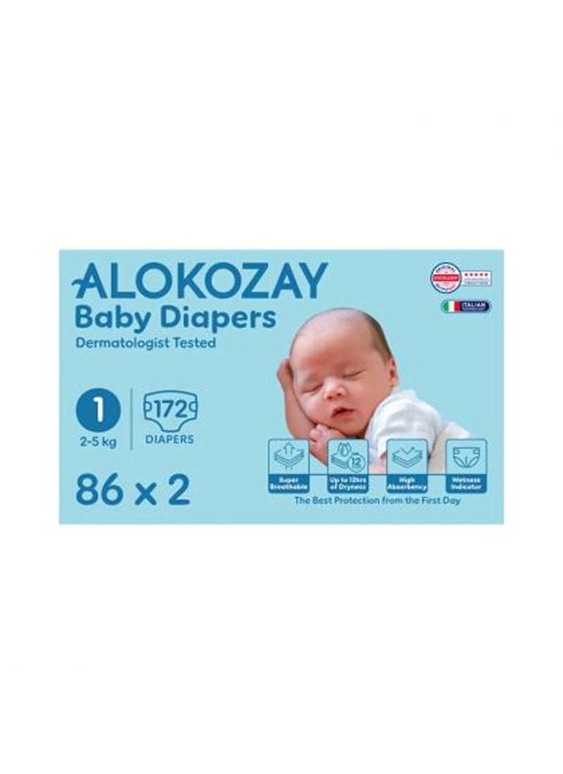 Alokozay Premium Baby Diapers - Size 1 2-5 Kg 2 x 86 Diapers - Image 1
