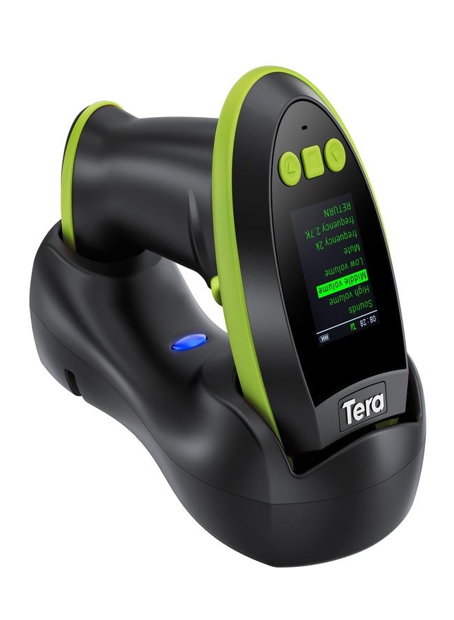 Tera Barcode Scanner with Digital Setting Screen & Keypad, Pro Version Extra Fast Scanning Speed, Works with Bluetooth 2.4G Wireless & USB Wired, 1D 2D QR Handheld Bar Code Reader Model HW0009 Green - Image 1