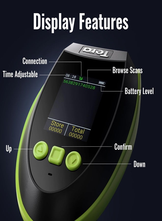 Tera Barcode Scanner with Digital Setting Screen & Keypad, Pro Version Extra Fast Scanning Speed, Works with Bluetooth 2.4G Wireless & USB Wired, 1D 2D QR Handheld Bar Code Reader Model HW0009 Green - Image 2