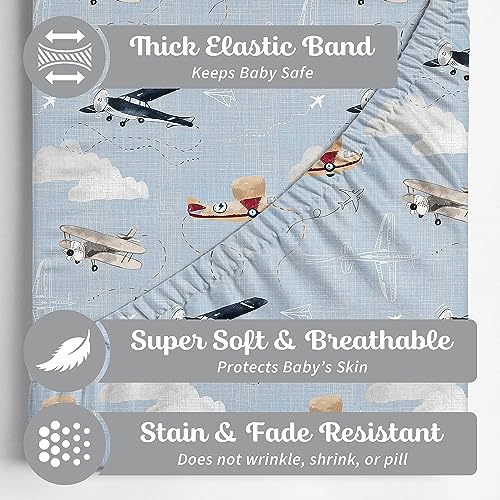 Sorrel + Fern Baby Bassinet Sheets for Boy, Girl (Airplanes & Clouds) 2-Pack - Fitted Bedside Bassinet Sheets - Buttery Soft Cotton Blend for Standard Mattress Pad - Image 2