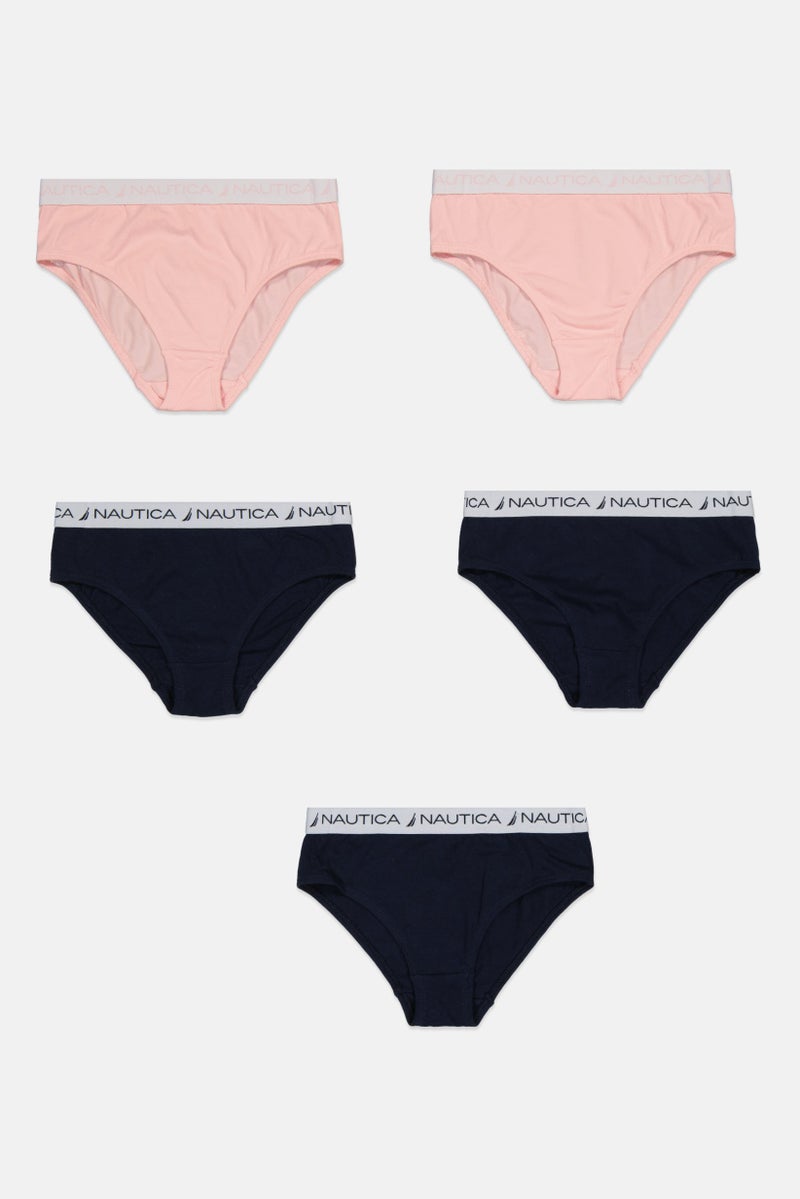 NAUTICA Kids Girl 5 Pieces Brand Logo Briefs, Multicolor - Image 3