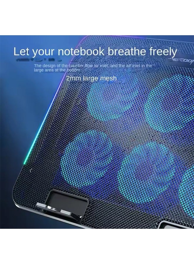 آيس كوريل قاعدة تبريد للكمبيوتر المحمول مزودة بـ 6 مراوح تبريد، وحامل تبريد للكمبيوتر المحمول قابل لتعديل الارتفاع بخمسة مستويات، وقاعدة تبريد للكمبيوتر المحمول مزودة بحامل للهاتف. - Image 4