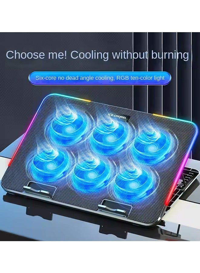 آيس كوريل قاعدة تبريد للكمبيوتر المحمول مزودة بـ 6 مراوح تبريد، وحامل تبريد للكمبيوتر المحمول قابل لتعديل الارتفاع بخمسة مستويات، وقاعدة تبريد للكمبيوتر المحمول مزودة بحامل للهاتف. - Image 2