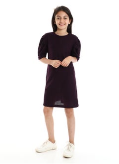 Andora Slip On Round Neck Regular Girls Dark Purple Dress  - Image 1