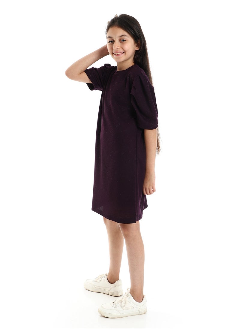 Andora - Slip On Round Neck Regular Girls Dark Purple Dress - Image 1
