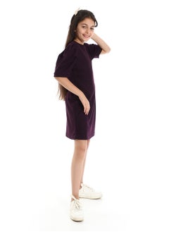 Andora Slip On Round Neck Regular Girls Dark Purple Dress  - Image 3