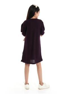 Andora Slip On Round Neck Regular Girls Dark Purple Dress  - Image 4