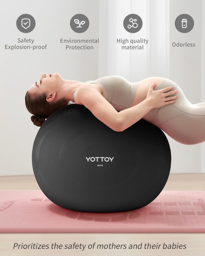 YOTTOY Anti-Burst Exercise Ball for Working Out, Yoga Ball for Pregnancy,Extra Thick Workout Ball for Physical Therapy,Fitness with Pump (Black) - Image 5