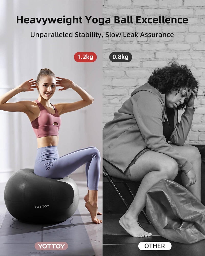 YOTTOY Anti-Burst Exercise Ball for Working Out, Yoga Ball for Pregnancy,Extra Thick Workout Ball for Physical Therapy,Fitness with Pump (Black) - Image 3