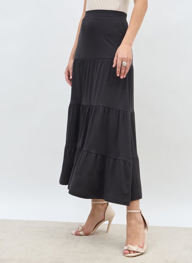 ستايلي تنورة ماكسي منسوجة صلبة بطبقات مع خصر مطاطي - Image 2