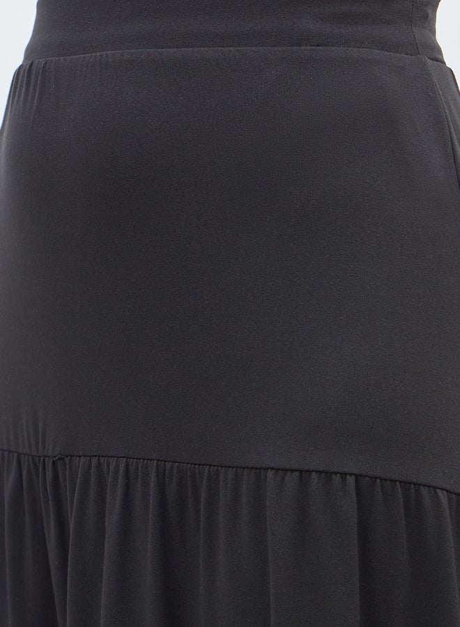 ستايلي تنورة ماكسي منسوجة صلبة بطبقات مع خصر مطاطي - Image 3