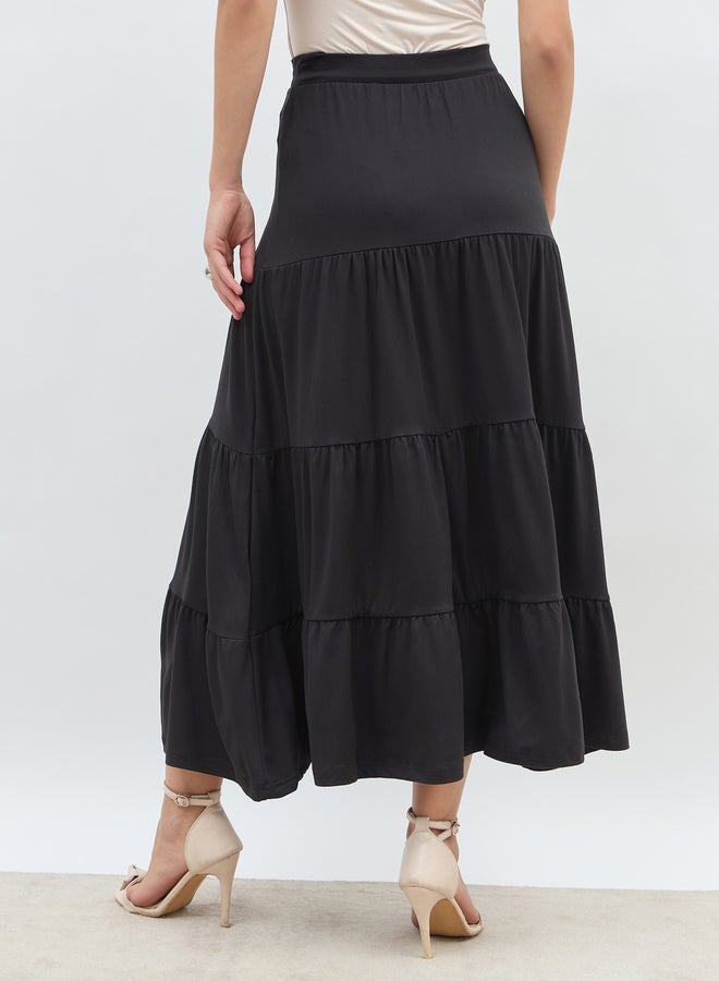 ستايلي تنورة ماكسي منسوجة صلبة بطبقات مع خصر مطاطي - Image 4