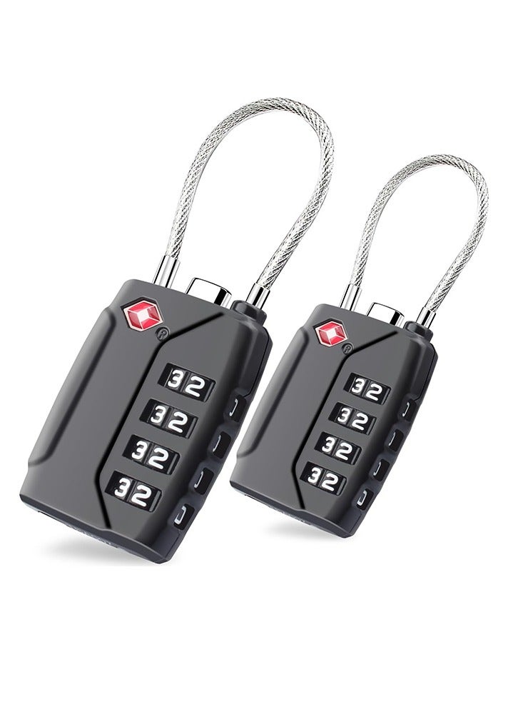 Tersely [2 Pack] TSA Approved Luggage Locks,4-Digit Security Suitcase Locks,Combination Padlock for Suitcases Flexible Cable Travel Lock (Black+Black) - Image 1