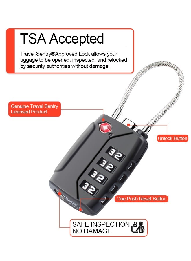 Tersely [2 Pack] TSA Approved Luggage Locks,4-Digit Security Suitcase Locks,Combination Padlock for Suitcases Flexible Cable Travel Lock (Black+Black) - Image 4