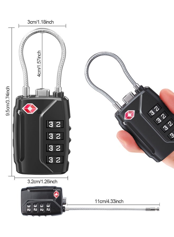 Tersely [2 Pack] TSA Approved Luggage Locks,4-Digit Security Suitcase Locks,Combination Padlock for Suitcases Flexible Cable Travel Lock (Black+Black) - Image 2