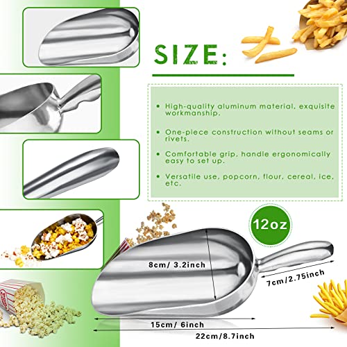 Saffica 4 Pieces 12 oz Aluminium Popcorn Scoop Stainless Steel Metal French Fry Scoop Salt Shaker Dredge Round Bottom Utility Scoop with Finger Groove Handle for Snacks Desserts Ice Corn Small Popcorn Machine - Image 3