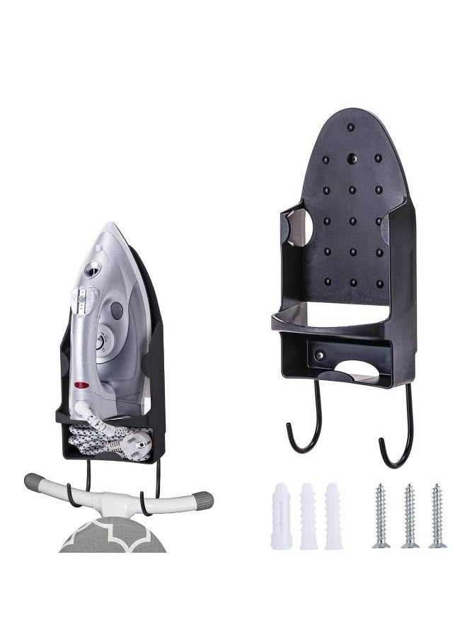Ironing Board Holder Wall Mounted Storage Organizer  Electric Iron Holder Household Bathroom Shelf with Heat Resistant Tray Storage Organizer Easily Mount Against Wall Black - Image 1