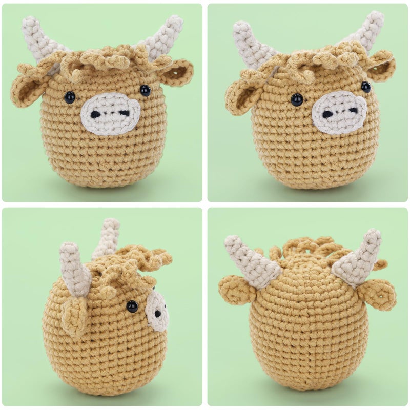 CrochetBox Crochet Kit for Beginners: Highland Cow Crochet Kit, Learn to Crochet, Include Easy Knitting Soft Yarn, Step-by-Step Video Tutorial, Hook, Holiday Birthday Gift for Adults and Teen(30%+ Yarn) - Image 2