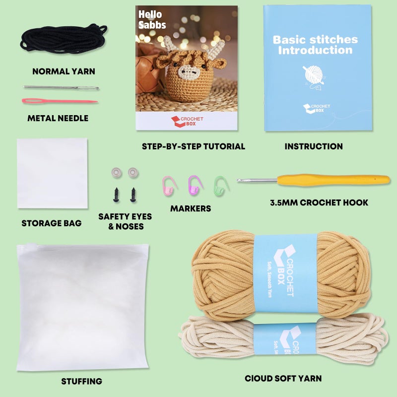 CrochetBox Crochet Kit for Beginners: Highland Cow Crochet Kit, Learn to Crochet, Include Easy Knitting Soft Yarn, Step-by-Step Video Tutorial, Hook, Holiday Birthday Gift for Adults and Teen(30%+ Yarn) - Image 3