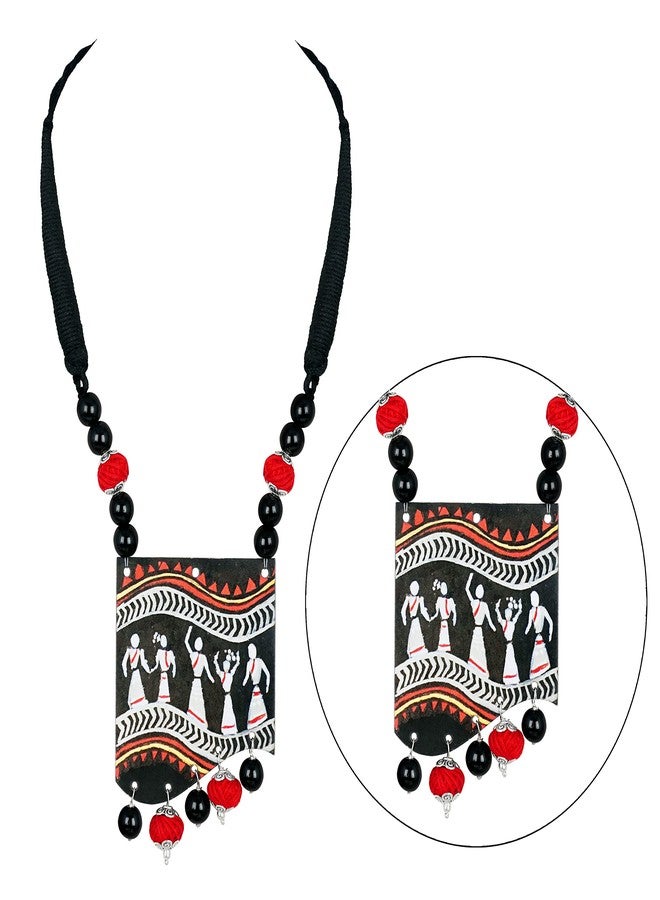 JFL - Jewellery for Less Oxidised Sliver Plated Warli Art Pendant Beaded Cotton Thread Balls Handcrafted Necklace Set for Women and Girls.(Black),Valentine - Image 3