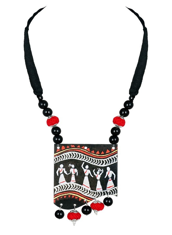 JFL - Jewellery for Less Oxidised Sliver Plated Warli Art Pendant Beaded Cotton Thread Balls Handcrafted Necklace Set for Women and Girls.(Black),Valentine - Image 4