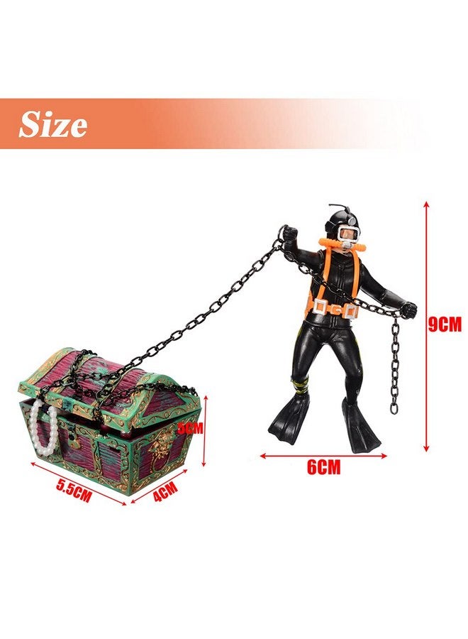 Mesee Aquarium Decor Creative Treasure Seeker, Fish Tank Ornament Undersea Landscape Treasure Chest Hunt Diver Air-Operated Decoration - Black - Image 3