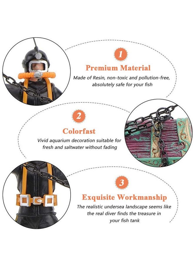 Mesee Aquarium Decor Creative Treasure Seeker, Fish Tank Ornament Undersea Landscape Treasure Chest Hunt Diver Air-Operated Decoration - Black - Image 4