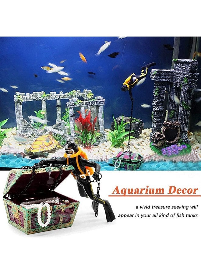 Mesee Aquarium Decor Creative Treasure Seeker, Fish Tank Ornament Undersea Landscape Treasure Chest Hunt Diver Air-Operated Decoration - Black - Image 2
