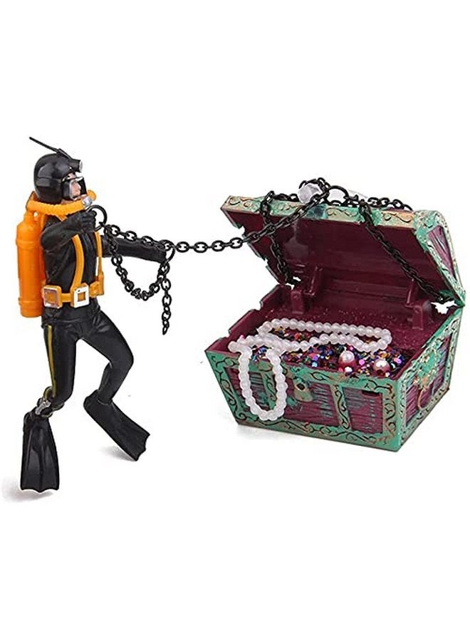 Mesee Aquarium Decor Creative Treasure Seeker, Fish Tank Ornament Undersea Landscape Treasure Chest Hunt Diver Air-Operated Decoration - Black - Image 1