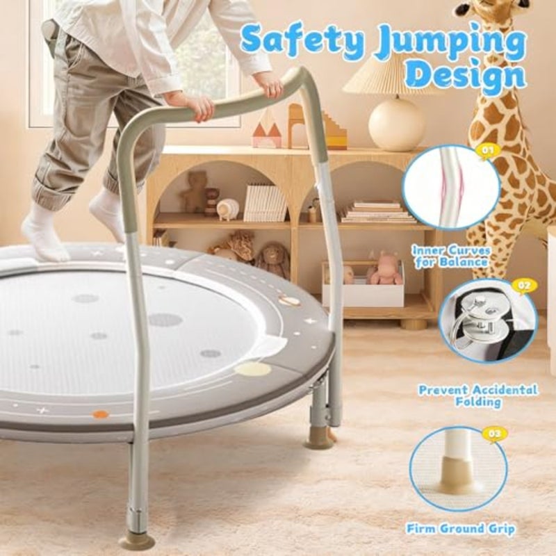 Toddler Trampoline, Foldable Mini Trampoline for Ages 1-6, with Handle, Safety Pad and Legs, Baby Trampoline Indoor/Garden, Gift for Boy and Girl - Image 2