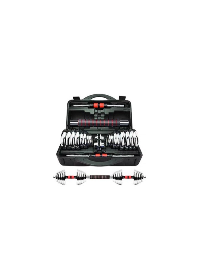 YORK FITNESS - 30KG Adjustable Chrome Dumbbell and Connecting Rod Set for Weightlifting with Storage Box - Red - Image 1