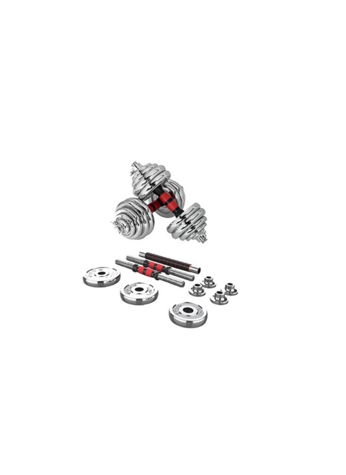 YORK FITNESS - 30KG Adjustable Chrome Dumbbell and Connecting Rod Set for Weightlifting with Storage Box - Red - Image 1