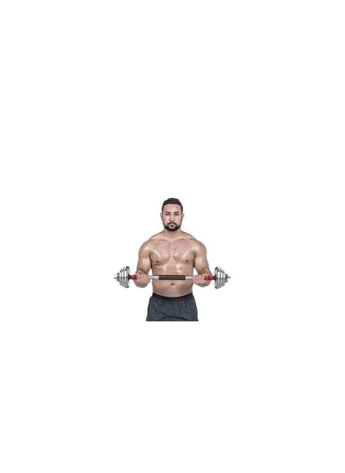 YORK FITNESS - 30KG Adjustable Chrome Dumbbell and Connecting Rod Set for Weightlifting with Storage Box - Red - Image 1