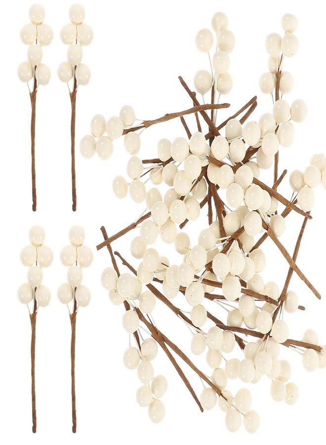 DIYEAH 30pcs White Artificial Berry Picks, 8.6cm Faux Holly Berry Stems for Christmas Tree, Wreath Making, DIY Crafts, Holiday Decorations - Image 1