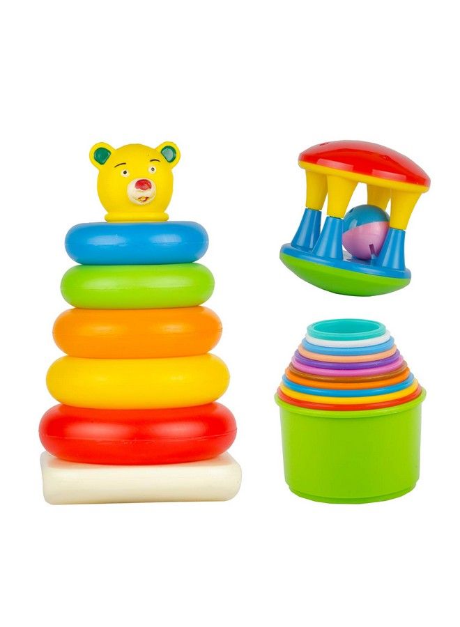 FAIR Toy Fun Baby Gift Set 3 In 1 Set. Stacking Rings Damru Rattle And Stacking Cups For Kids Learing And Stacking Toys Set For Toddlers - Image 1