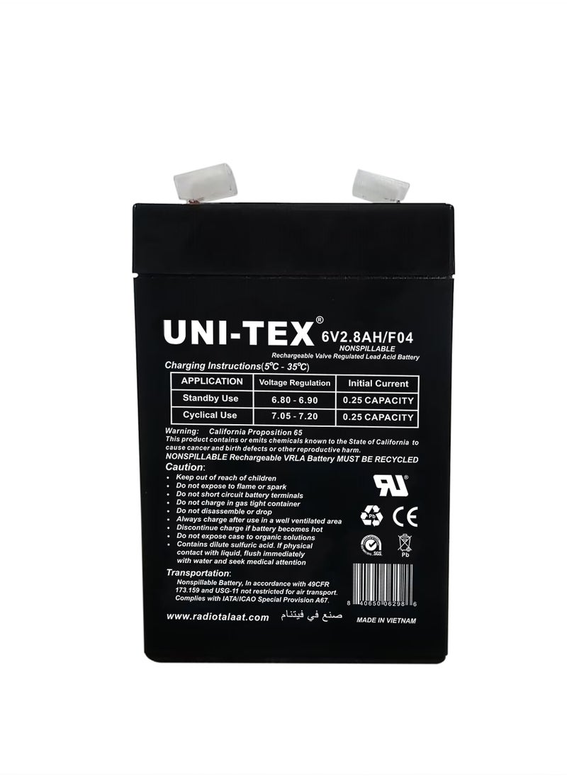 UniTex Battery  Rechargeable 6V/2.8 AH F04 
