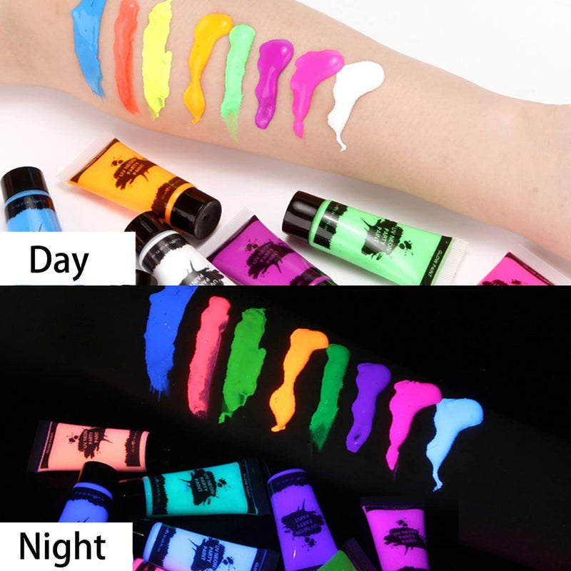 MEICOLY UV Blacklight Neon Face Body Paint, MEICOLY 8 Tubes Blacklight Reactive Paints,Water Based, Washable, Non-Toxic Neon Party Supplies for Halloween,02 - Image 3
