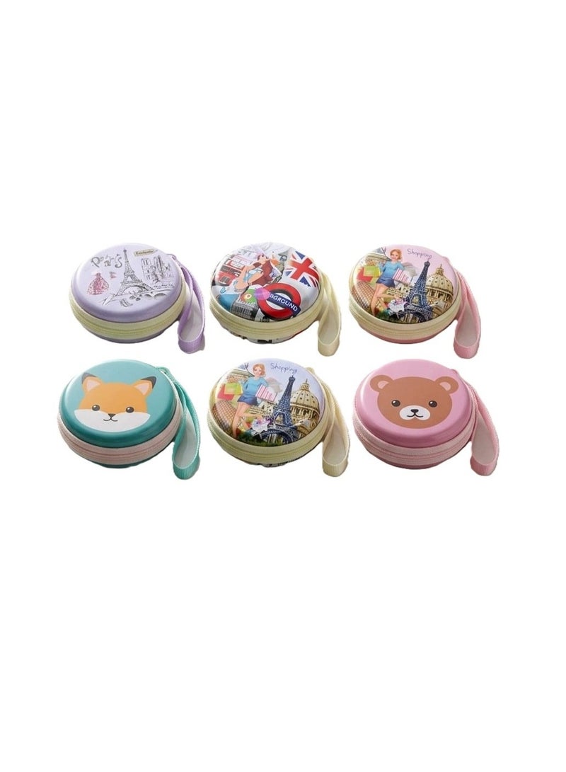 Girls' Mini Round Hard Shell Multi-Purpose Storage Cases Set with Wrist Strap, 6 Pack