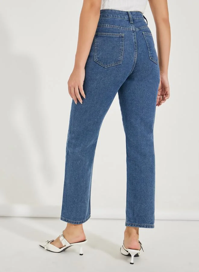 Styli Solid Ankle Length Straight Fit Jeans